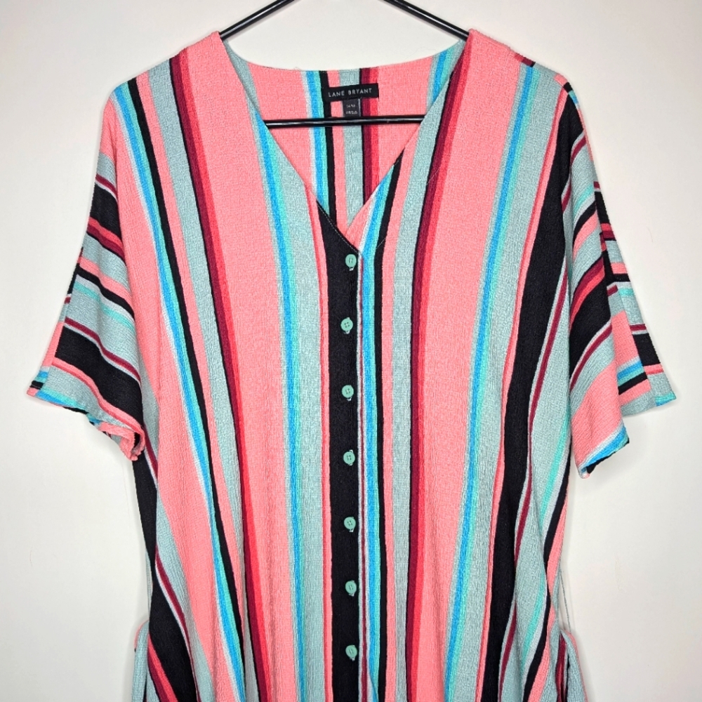Lane Bryant Women's Pastel Multicolor Button-Front Belted Midi Dress Size 14/16 - Picture 3 of 16